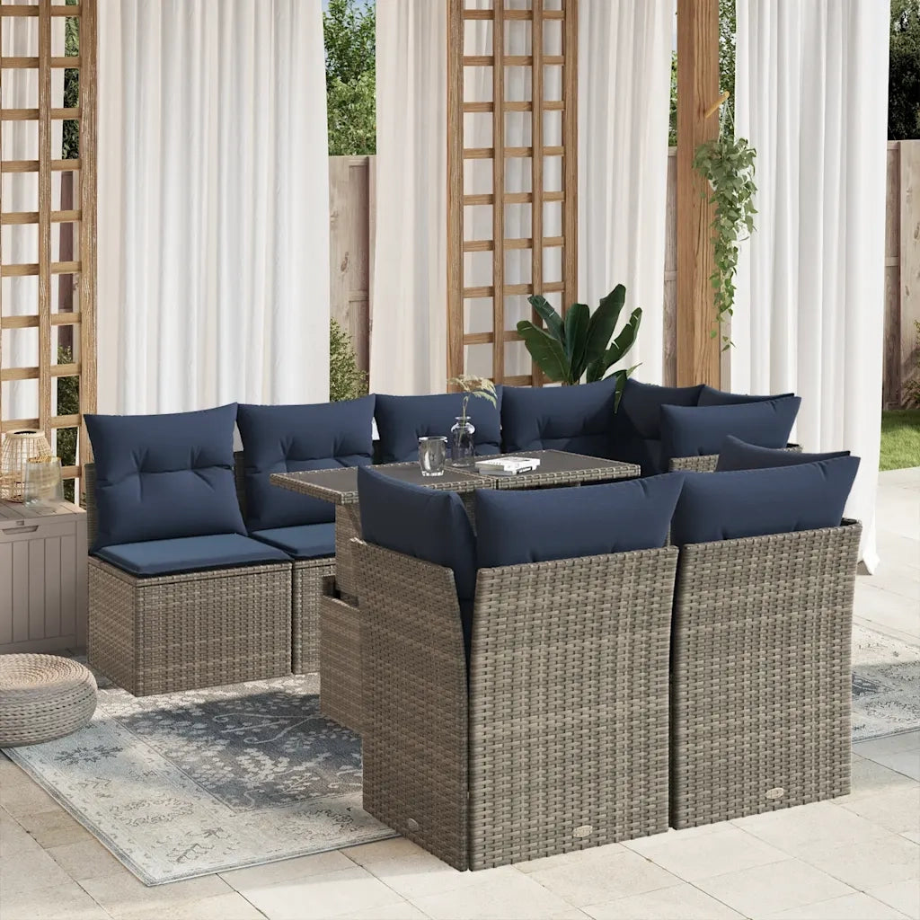 Set Divani da Giardino 8 pz con Cuscini Grigio in Polyrattan 3266411