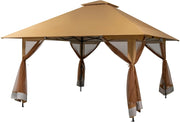 Gazebo da Giardino, 4 x 4 m, Regolabile in Altezza, con Doppio Tetto e Pannelli Laterali, Gazebo Pieghevole, per Giardino, Terrazza, Spiaggia con Corsa per il Trasporto con Ruote, Grigio