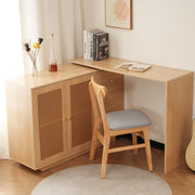 Scrivania angolare con mobile contenitore e piano girevole a 360°, 3 vani e ripiani regolabili, per ufficio, in MDF naturale, 126 × 40 × 75 cm