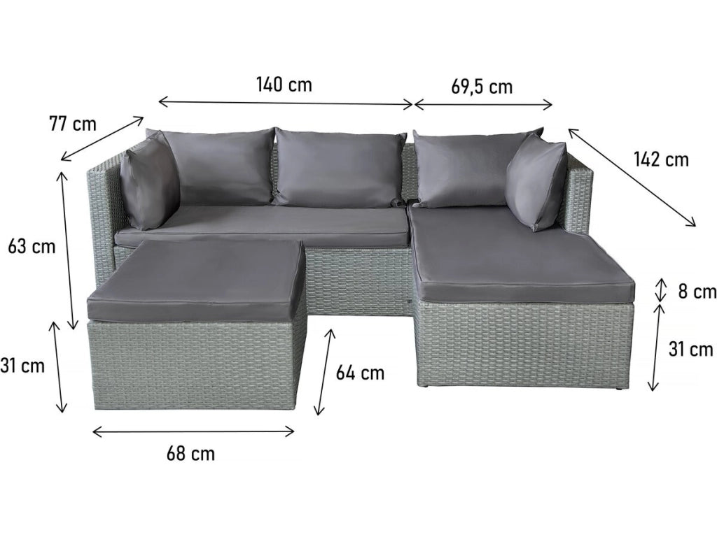 Mobile da giardino basso in resina intrecciata "Diya" 3 posti - Grigio