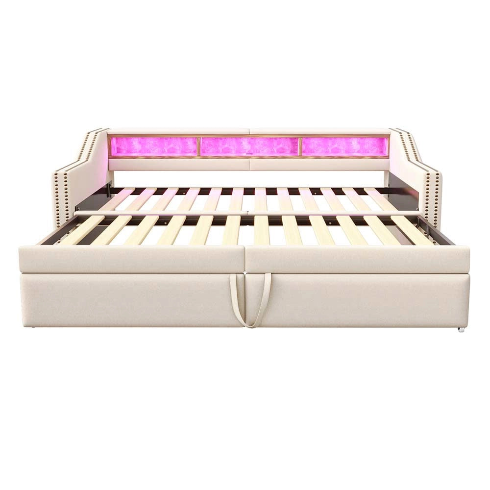 Divano letto - Xylo - 90x200 cm LED USB contenitore beige