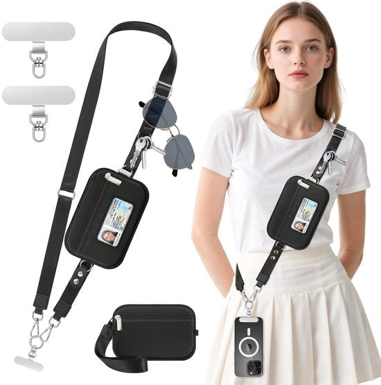 Cinturino da portafoglio per telefono con borsa RFID, cinghia clip e cinturino da asporto e borsa staccabile