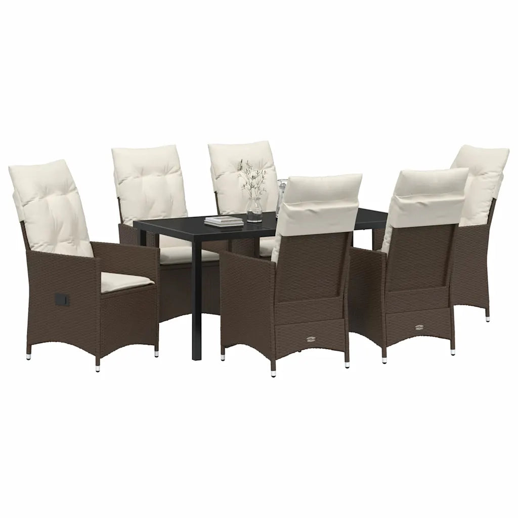 Set da Pranzo per Giardino con cuscino 7 pcs Marrone polyrattan
