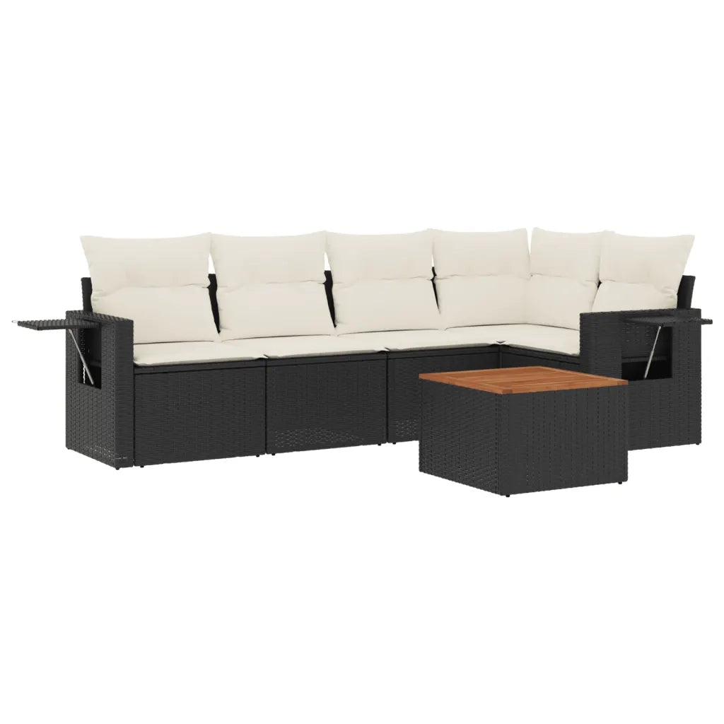 Set Divano da Giardino 6 pz con Cuscini Nero in Polyrattan 3224551