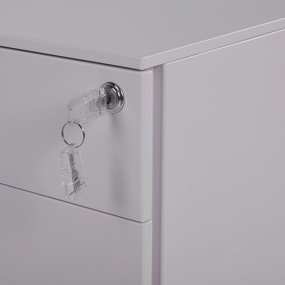 Mobiletto Ufficio Grigio Acciaio con Ruote 3 Cassetti Chiusura a Chiave Design Industriale