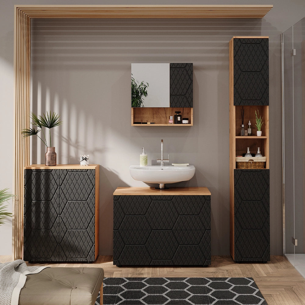 Vicco Set mobili bagno Antracite con struttura a nido d'ape 4 pezzi, con cassettiera e mobile midi