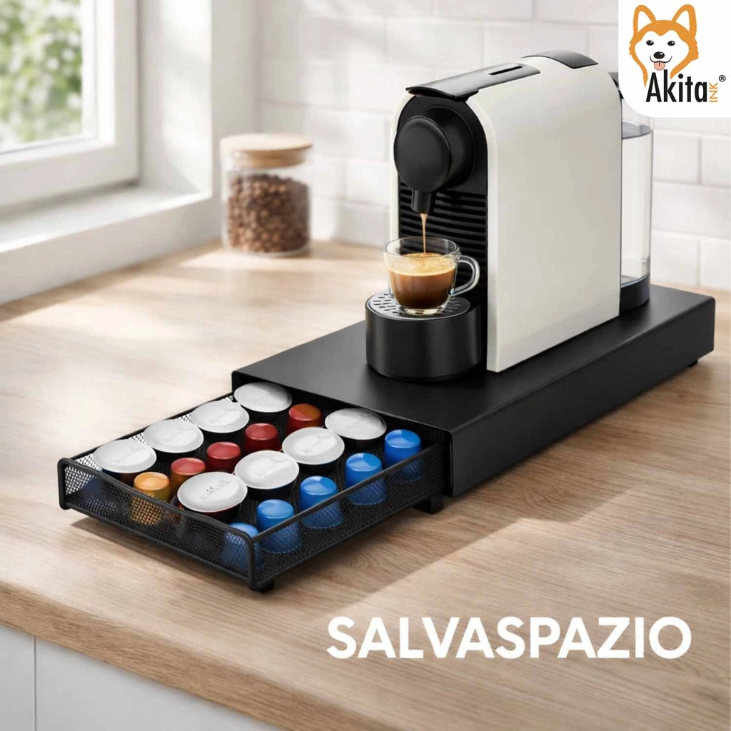 Akitaink Portacapsule Caffe' con Cassetto 40 Capsule Nero