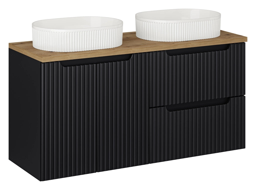 Set mobili bagno 120 cm con piano e 2 lavabi da appoggio Beyond Nova Black 120 x 1401 x 40 cm