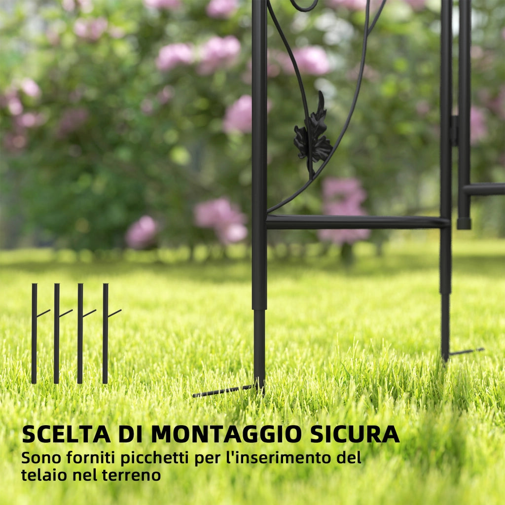 Arco da Giardino con Cancello, Traliccio per Piante Rampicanti in Metallo, 2.2x1 m, Nero