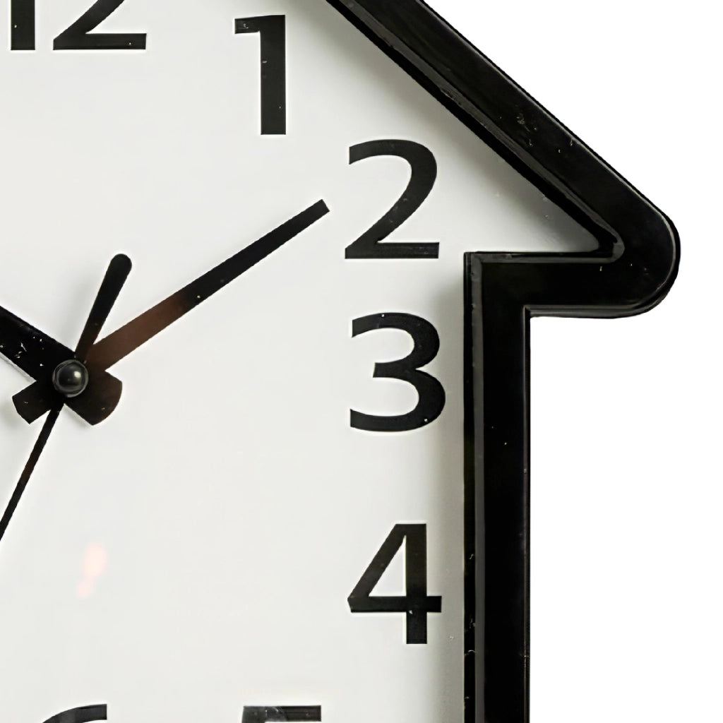 Orologio da Parete a Forma di Casa 22x21 cm Design Moderno Bianco e Nero con Numeri Grandi Decorativo per Soggiorno Cucina Cameretta e Ingresso Bianco