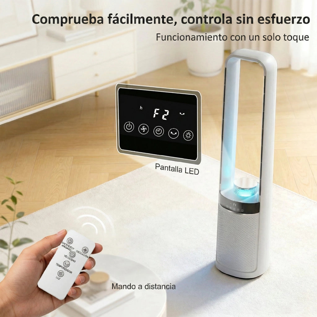 Ventilatore a Torre Senza Pale con Luci LED e Telecomando ¨C Zephmum ¨C Bianco