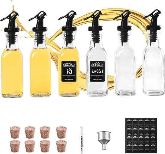 Flessa in vetro da olio da 160 ml - dispenser olio - fiasco di olio - fiasco di jenever - fiasco di aceto - vetro privo di piombo - qualità alimentare - bottiglia per oli - tappo di gomma