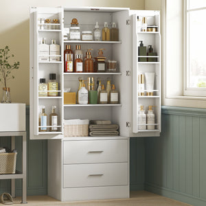 Credenza da Cucina 60x40x159 cm con Armadietto con 8 Ripiani Portaspezie e 2 Cassetti Bianco