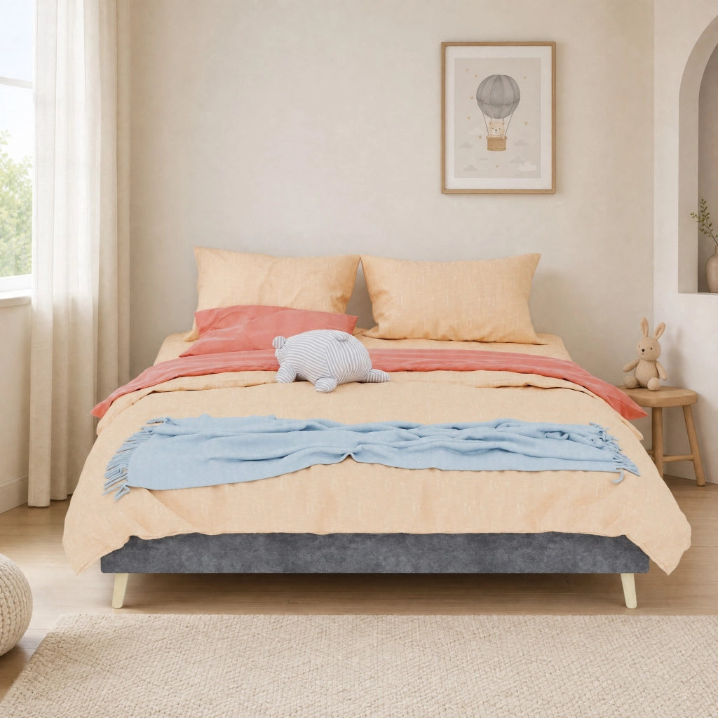 DESMIU Letto matrimoniale 160 × 200 cm senza materasso, in tessuto e metallo, grigio