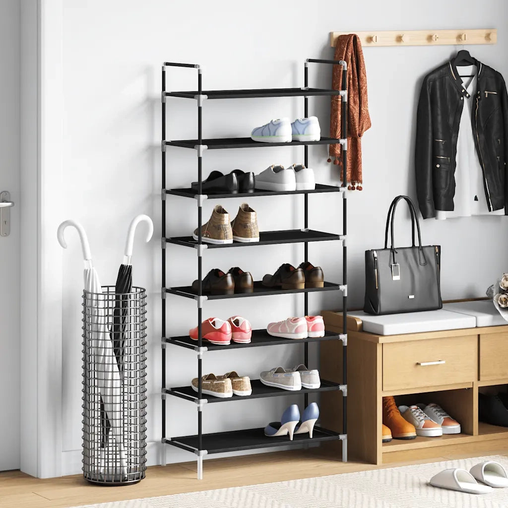 Scarpiera con 8 Ripiani-Scaffale per scarpe in Metallo e Tessuto non Tessuto Nero