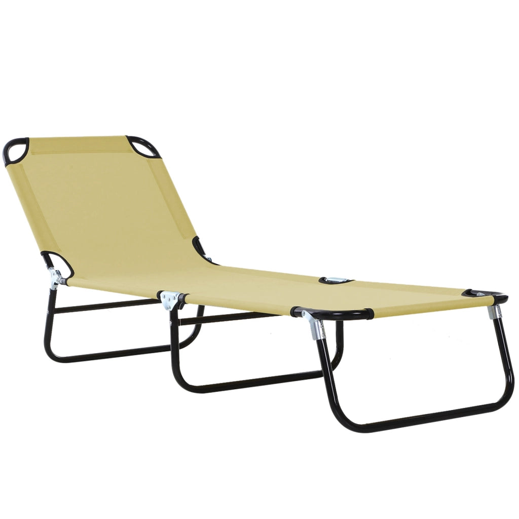 Lettino da Giardino con Schienale Regolabile in 5 Posizioni, in Acciaio e Tessuto Oxford, 188x56x28 cm, Beige