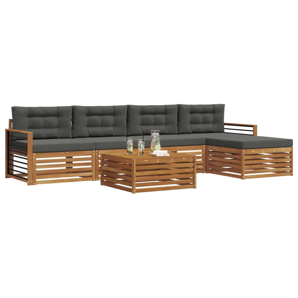 Set di divani da esterno con cuscino 6 pcs Naturale e Antracite