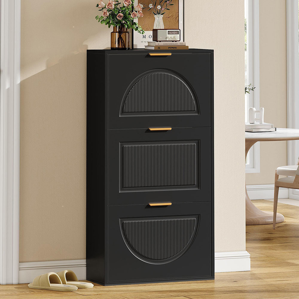 Armadio per scarpe stretto a 3 ante - Xylo - 60x24x114 cm - Nero