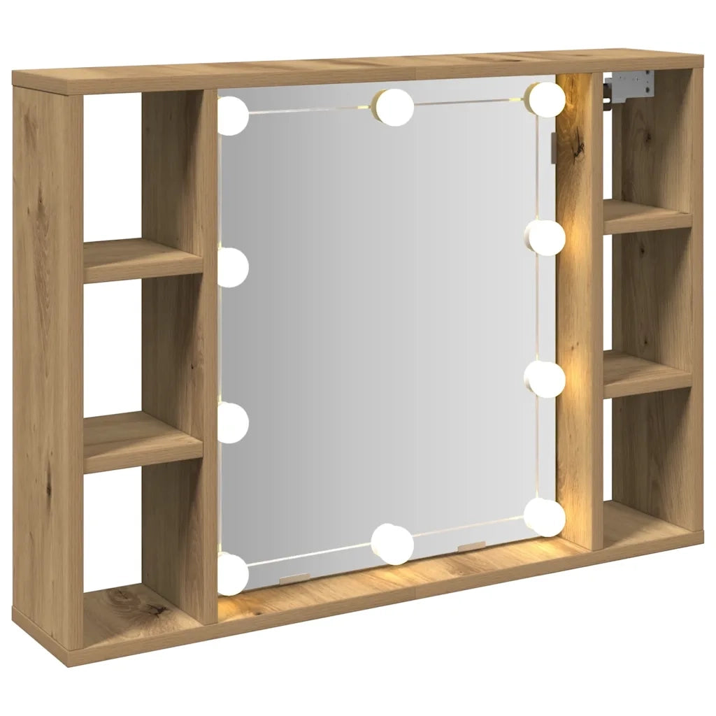 Mobile a Specchio LED-Armadietto a Specchio Rovere Artigianale 76x15x55cm Multistrato
