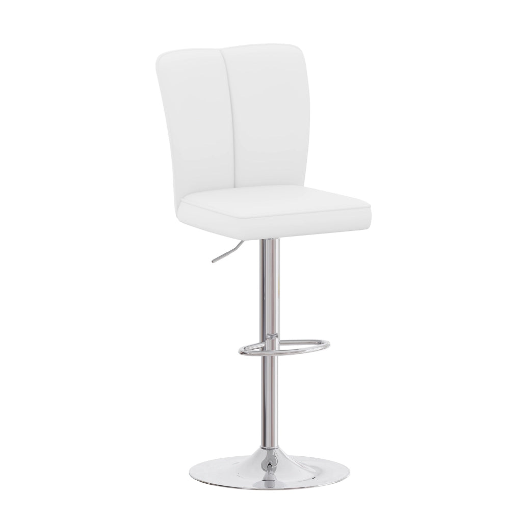Sgabello da Bar Set da 2 Girevole a 360° con Altezza Regolabile e Poggiapiedi, in Metallo e Similpelle, Bianco Argento