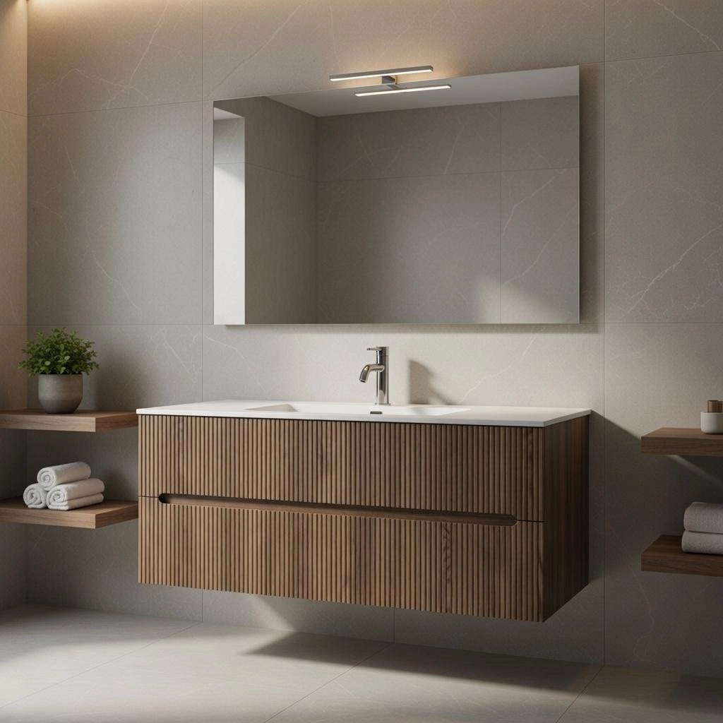 Composizione mobile bagno sospeso con cassetti cm 120 cannettato mod. STICK - Noce Gold