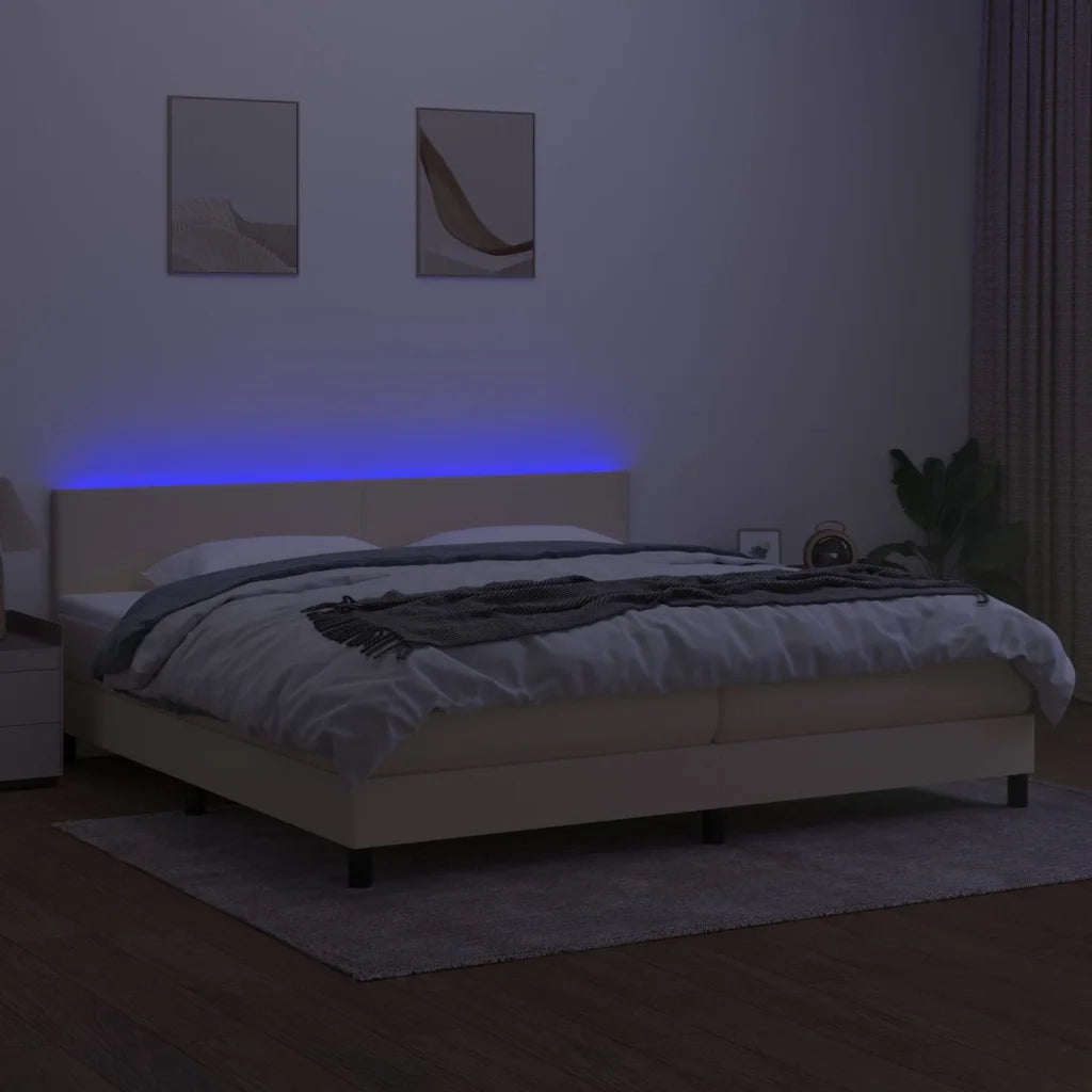 Letto a Molle Materasso e LED bianco 200x200cm in Tessuto 3133026