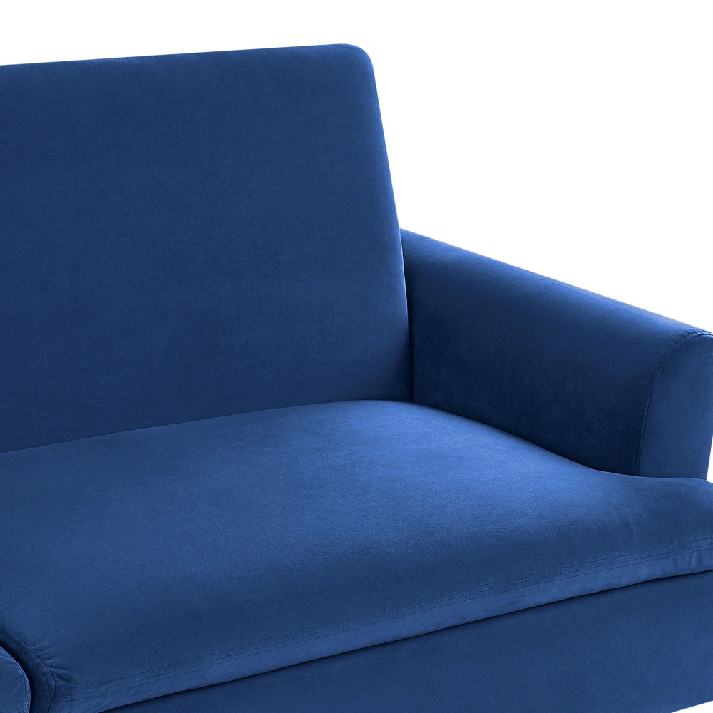 Divano Letto in Velluto Blu Navy 3 Posti Click Clack Gambe In Metallo Dorato