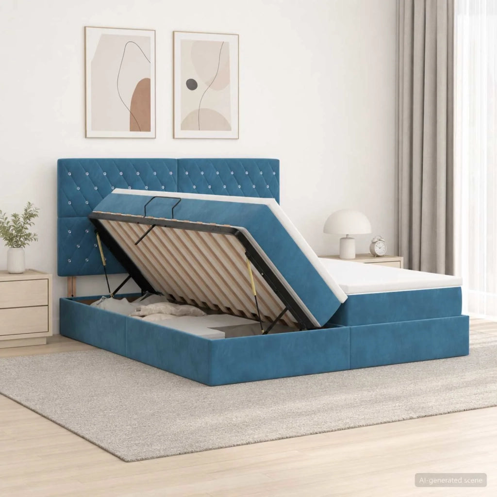 Letto con contenitore LED e materasso Blu Scuro 200 x 200 cm 3460264