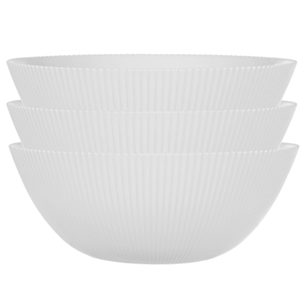 Set di 3 ciotole da insalata KADAX in vetro da 20 cm per zuppe e snack, bianche, scanalate.