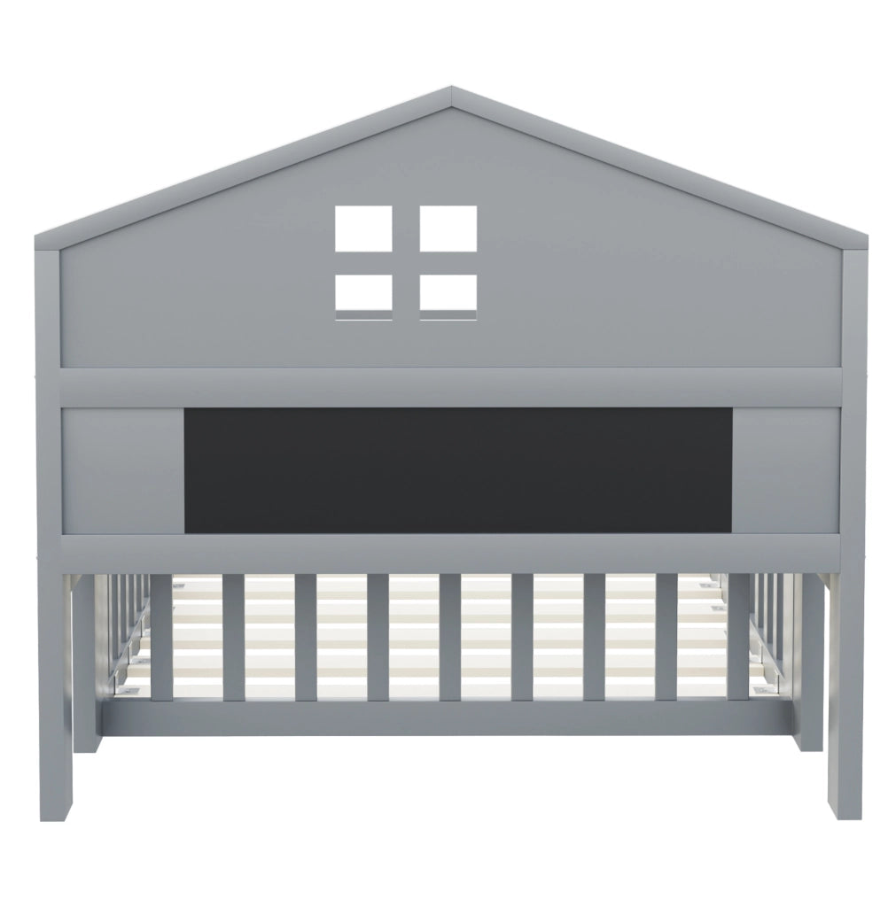 Letto per bambini a casetta 90x200 cm grigio con lavagna