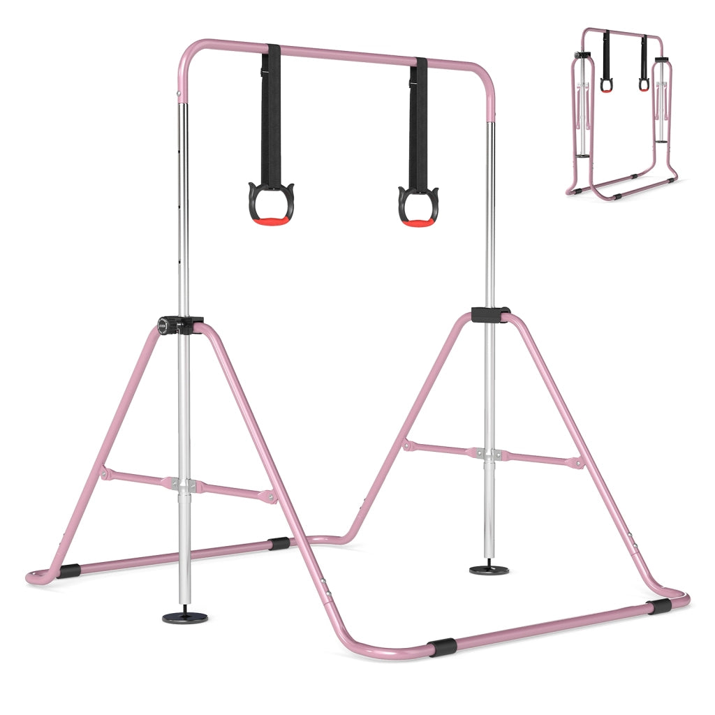 Barra ginnastica bambini estendibile orizzontale regolabile 4 livelli metallo, Barra allenamento attrezzatura casa sala allenamento Rosa