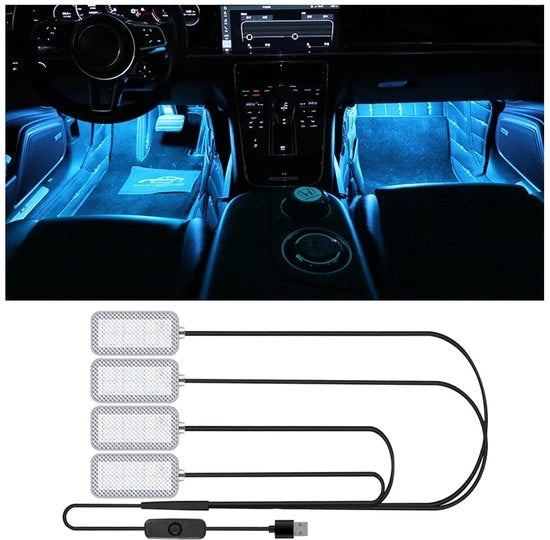 Illuminazione di sicurezza per auto - Spazio pedana illuminato - Impermeabile - Blu ghiaccio - Decorazione interna - Illuminazione USB - Adatto per auto