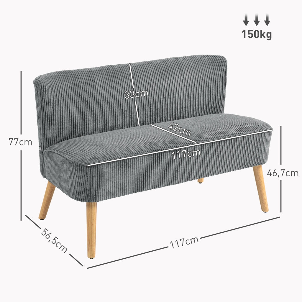 Divano 2 Posti Imbottito Tessuto Velluto Trapuntato ¨C Zephmum ¨C Grigio 117x57x77 cm