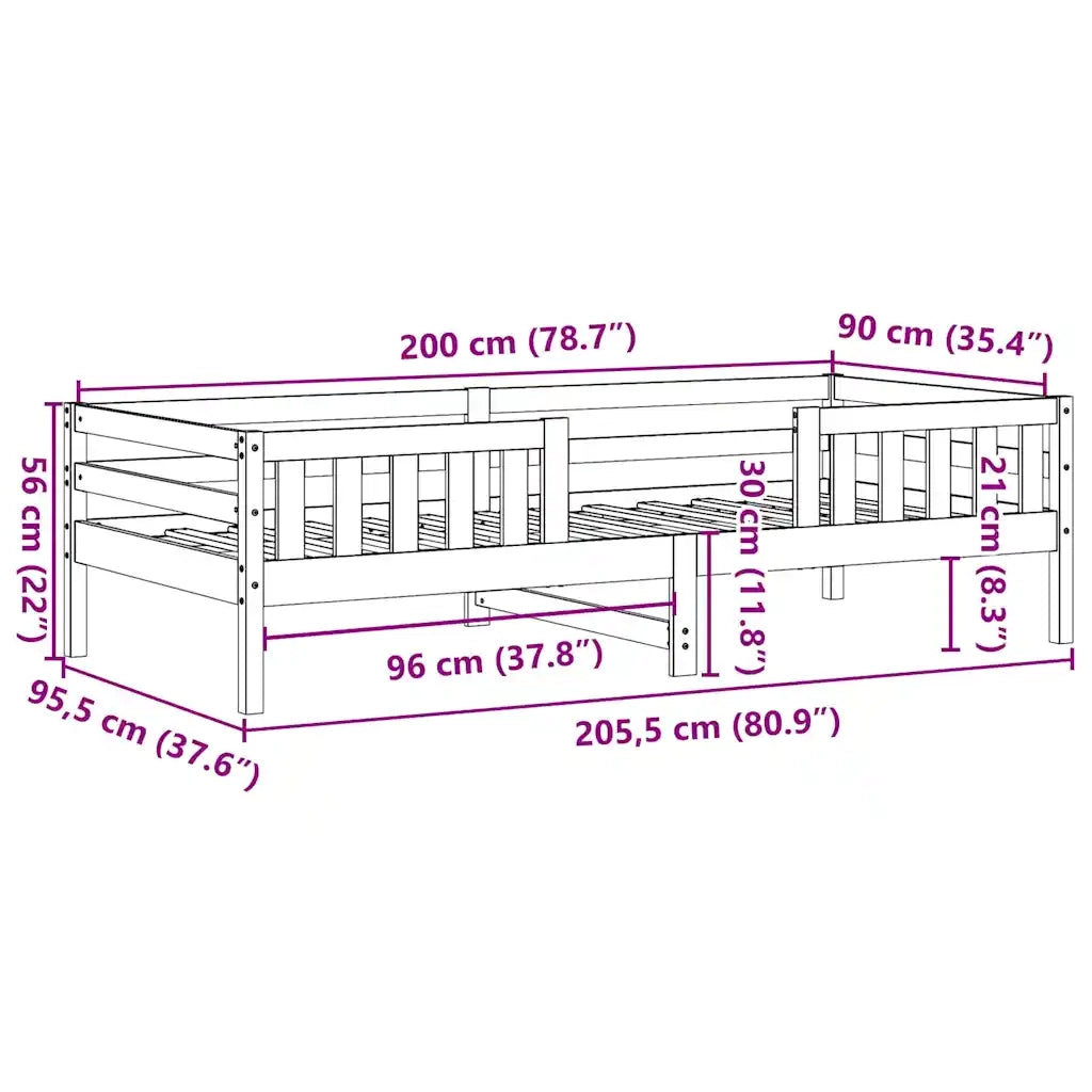 Letto senza Materasso 90x200 cm in Legno Massello di Pino