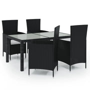 Set da Pranzo da Giardino 5 pz | Set Salotto da Giardino con Cuscini in Polyrattan Nero