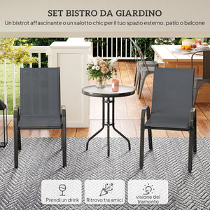 Set 3 Pezzi da Giardino 2 Sedie da Giardino 54x71x93 cm e Tavolino Rotondo Ø60x71 cm in Acciaio Grigio Scuro
