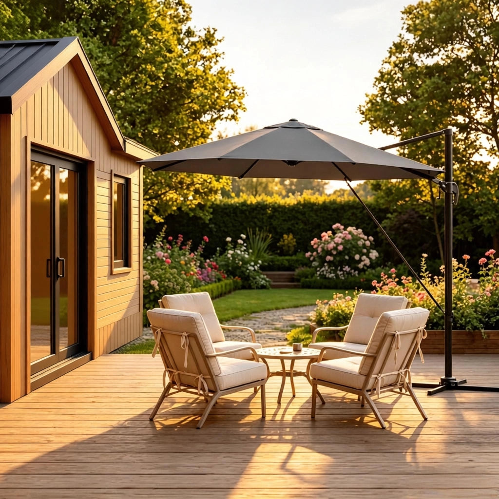 OMBRELLONE da giardino girevole 360° Ø 3 m Grigio scuro con base a croce