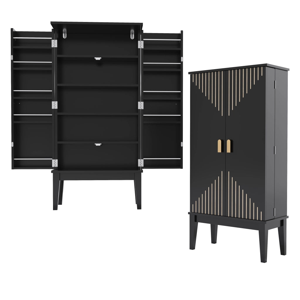 Armadio contenitore vintage moderno in MDF nero, 120 x 59 x 30 cm, con 5 scomparti e 2 ante