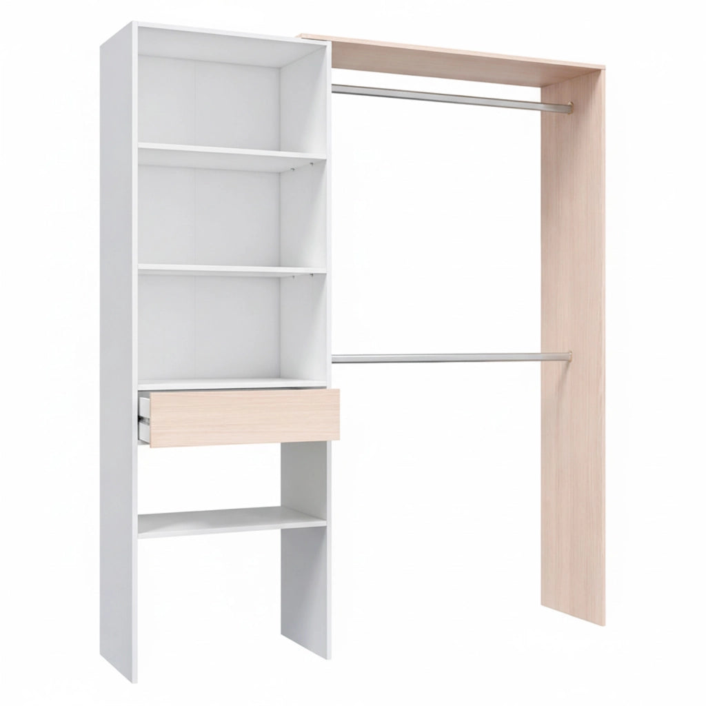 Armadio Guardaroba Con Ripiani E Doppia Barra Appendiabiti Mobile Salvaspazio Camera Da Letto Bianco Rovere Con Cassetto Design Moderno 187x158x40 Cm
