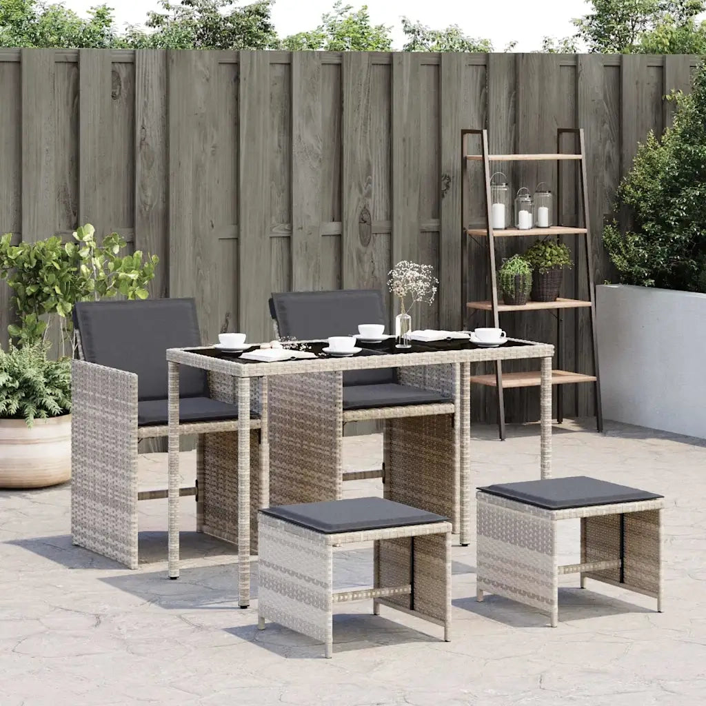 Set Pranzo da Giardino 5pz con Cuscini Grigio Chiaro Polyrattan