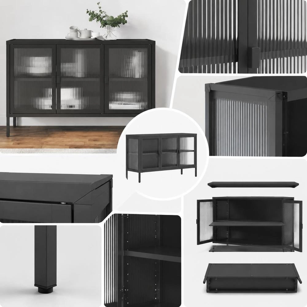 Sideboard Black 105x35x70 Cm Glass And Steel