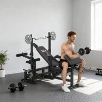 Panca da Palestra Regolabile con Supporto per Bilanciere, in Acciaio e PU, 210x110x103-123 cm, Nero