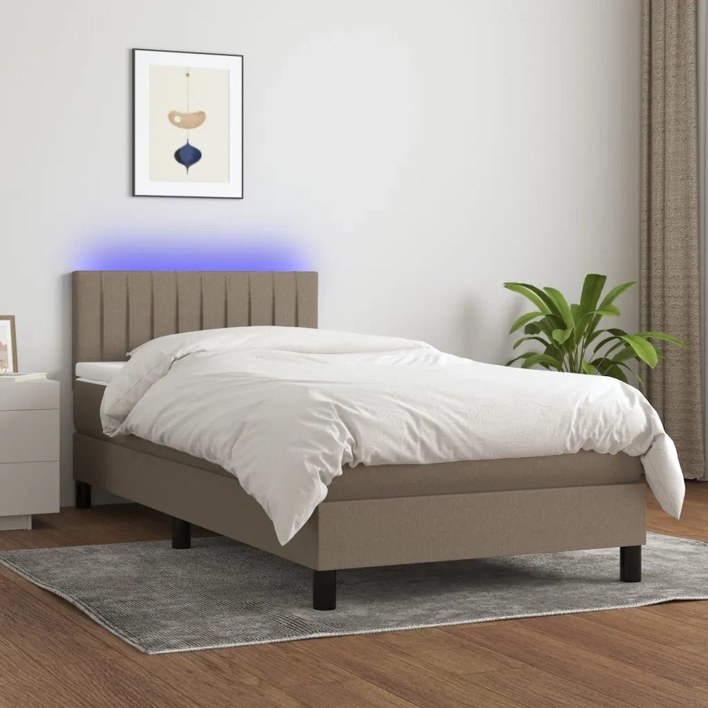 Letto a Molle con Materasso e LED-Struttura Letto con Materasso Tortora 90x200 cm in Tessuto 235442