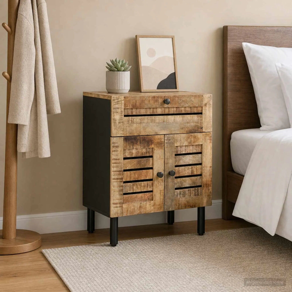 Comodino Naturale 50 x 33 x 60 cm Legno di mango massello 4018855