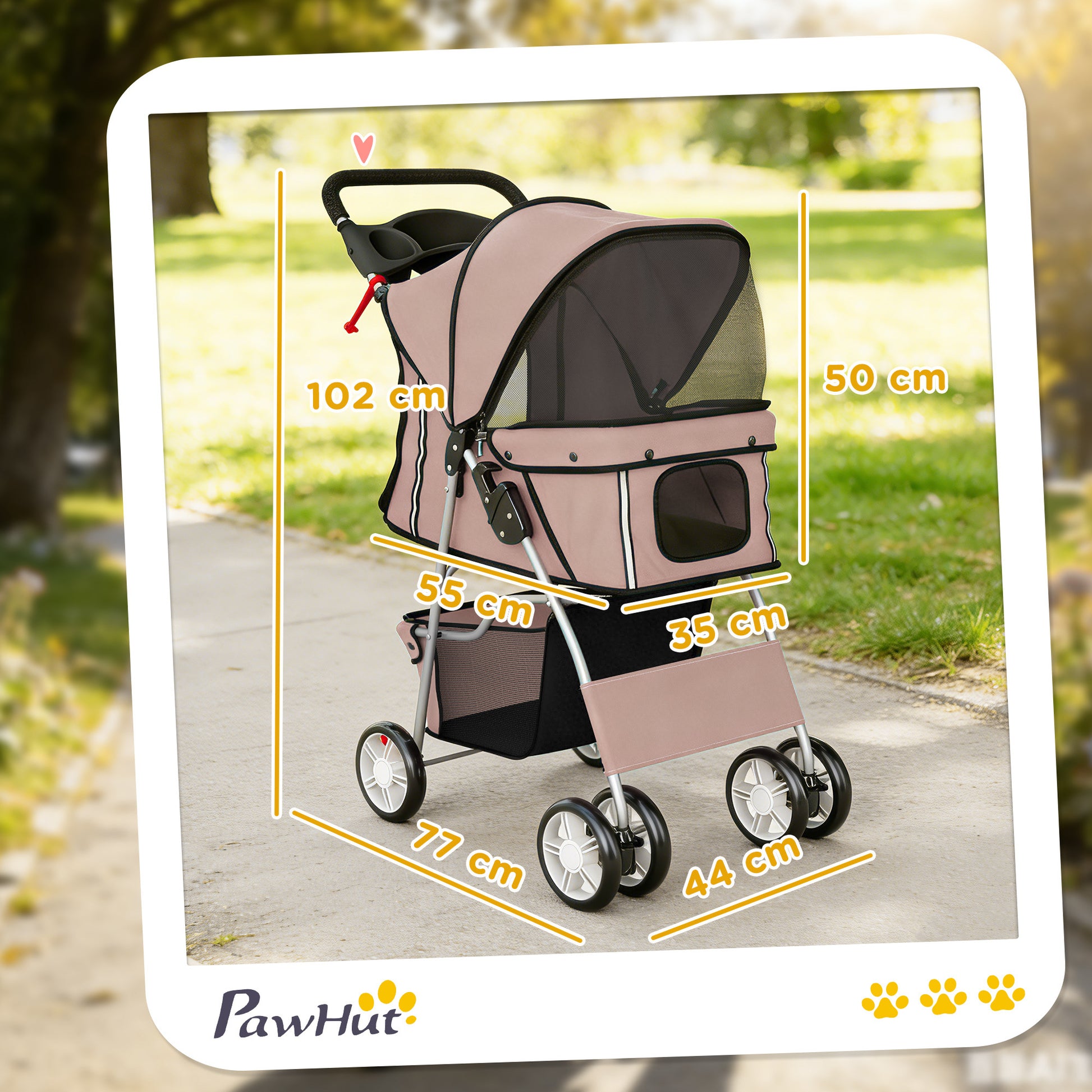 Passeggino per Cani Pieghevole con Catarifrangenti Freni e Cuscino Lavabile Caffè