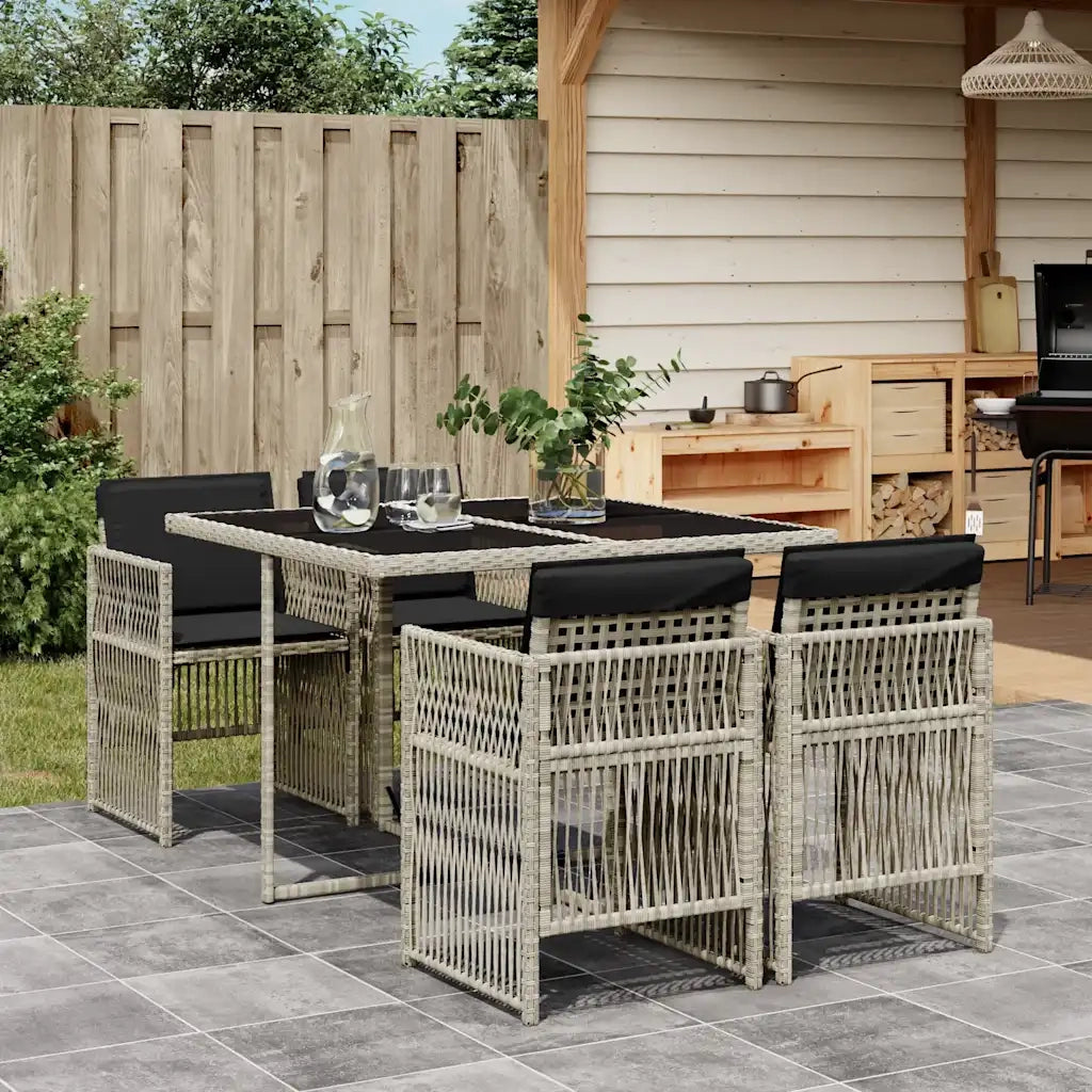 Set Pranzo da Giardino 5pz | Set Salotto da Giardino con Cuscini Grigio Chiaro Polyrattan