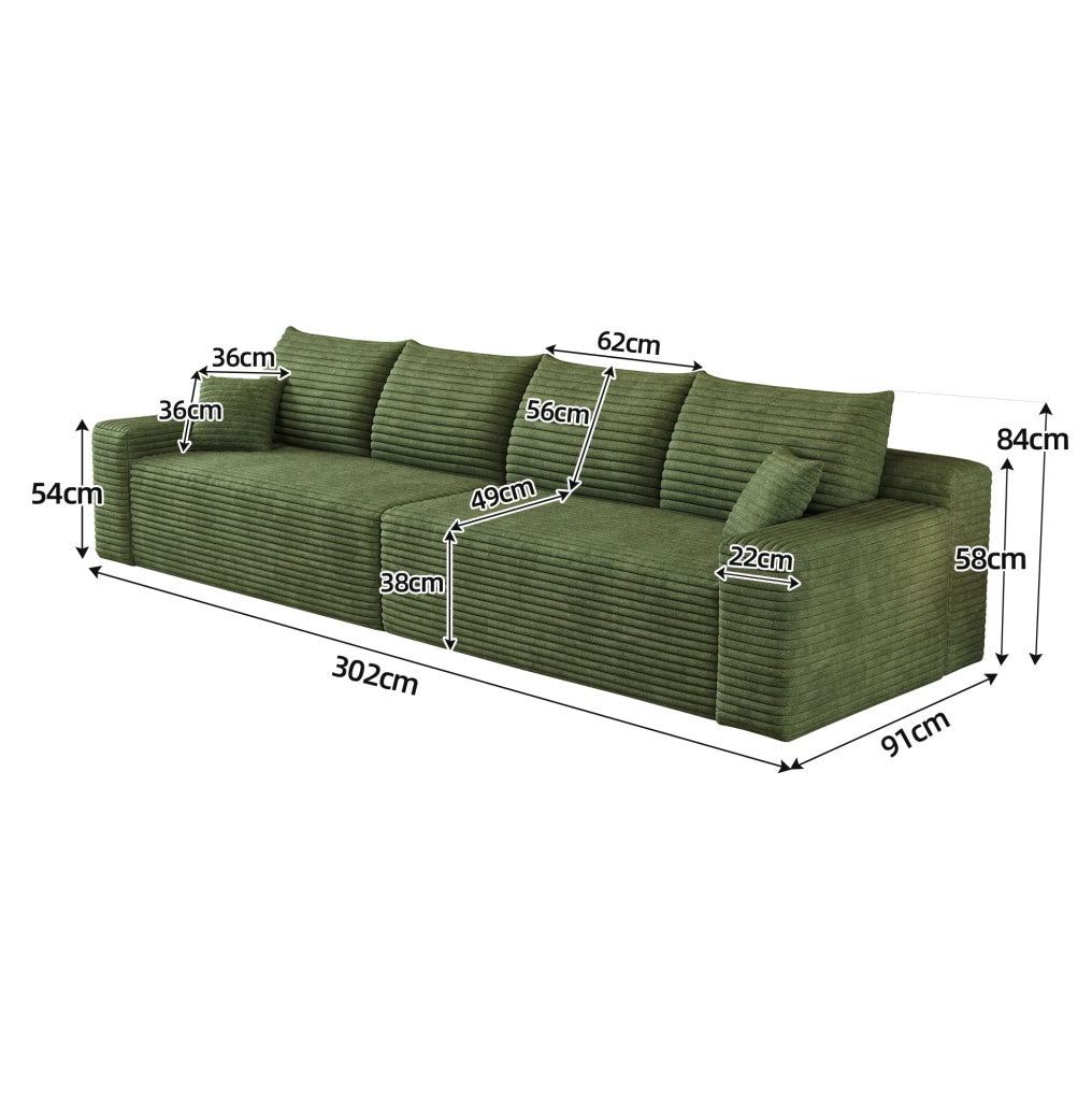 SOFA Modulare 302 cm in tessuto corduroy verde