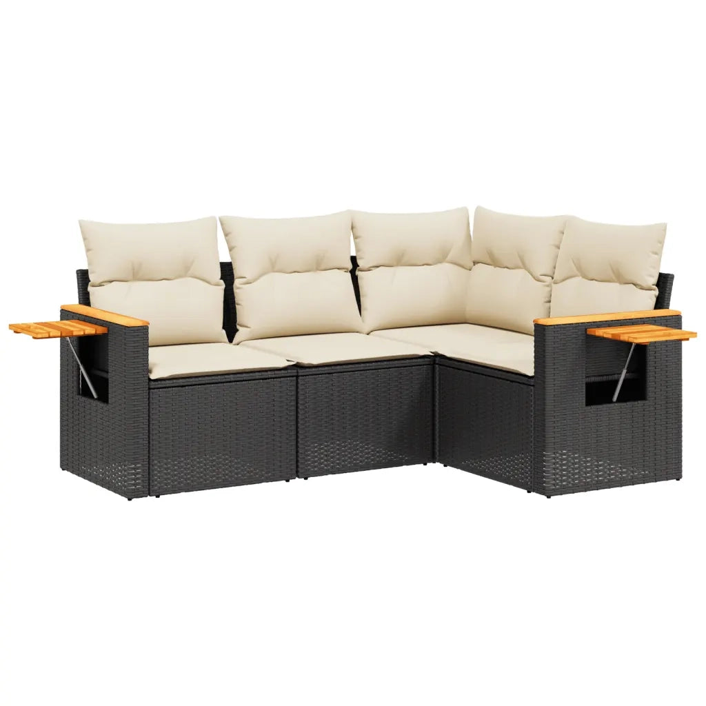 Set Divani da Giardino 4 pz con Cuscini Nero in Polyrattan 3259172