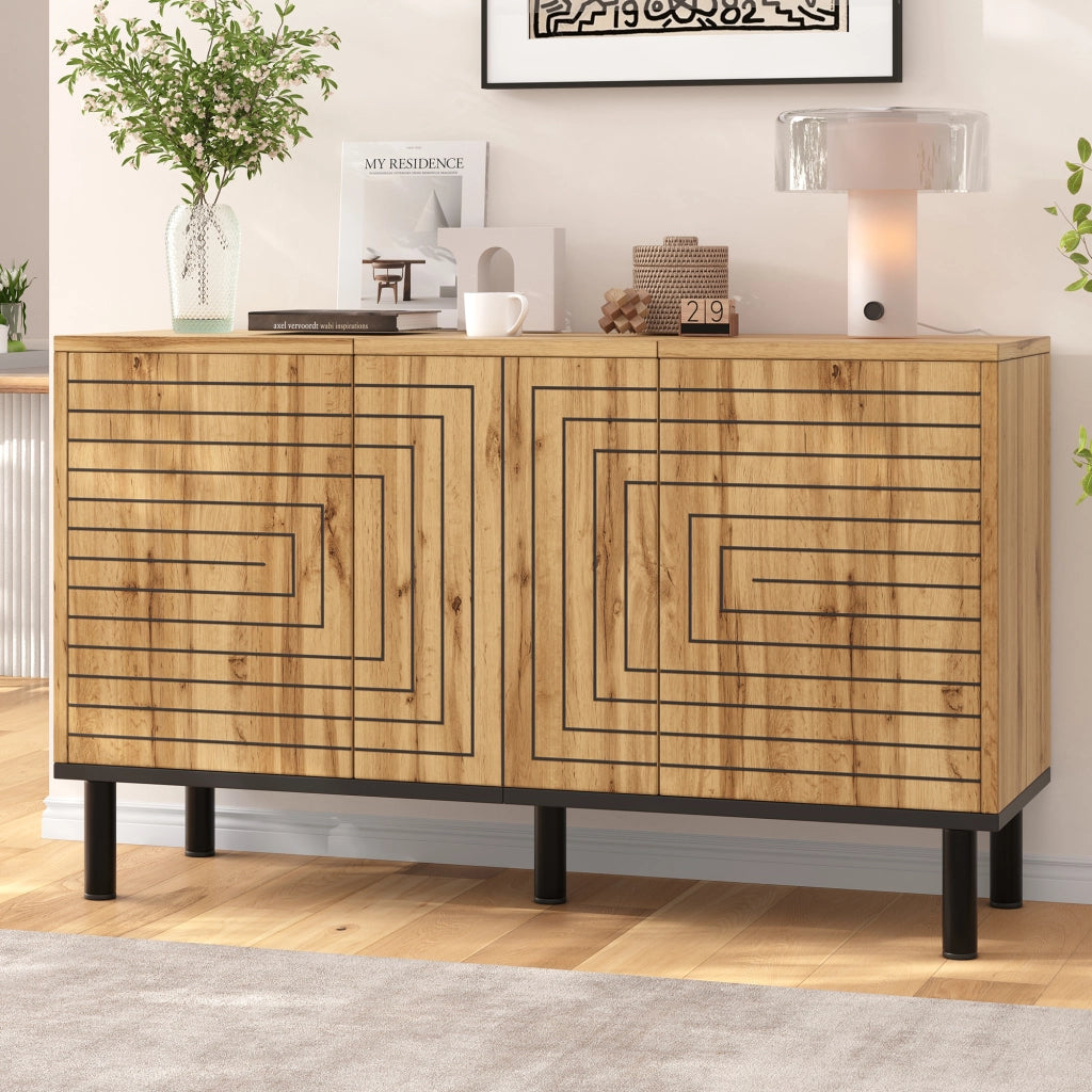Credenza con 3 ante e 6 vani, apertura push-open, motivo a onde, per soggiorno e sala da pranzo, 120 × 35 × 68 cm