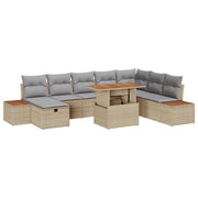 Set divano da giardino 9 pezzi con cuscini beige in polyrattan